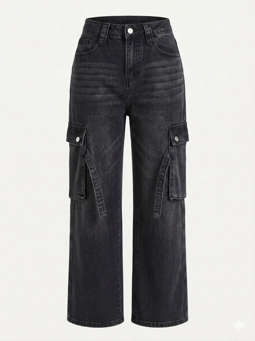 ROMWE Black High-Waist Cargo Wide-Leg Jeans
